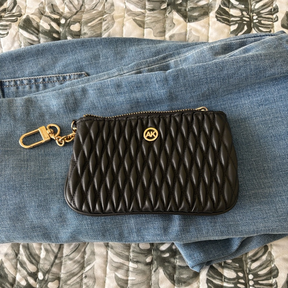 AK Black Quilted Wristlet with Gold Details